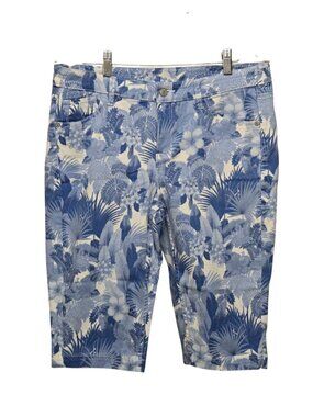 Tommy Bahama Floral Printed Denim Bermuda Shorts Blue White Jean Jorts Size 12